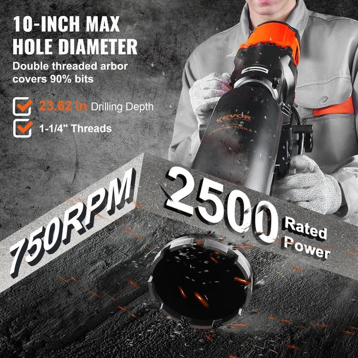 Powerful 2500W Motor and Maximum Drilling Diameter of 26 cm
