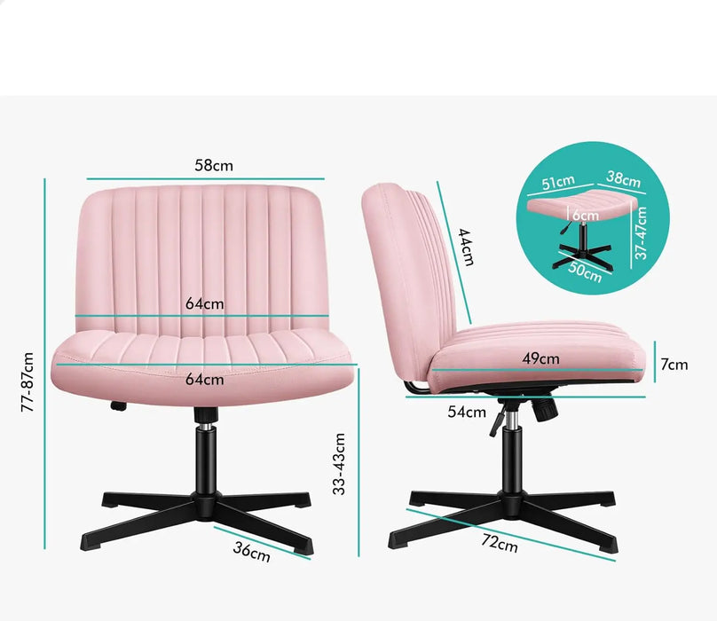 Armless Velvet Desk Chair with Ottoman Ergonomic Cross-Leg Base & Adjustable Tilt