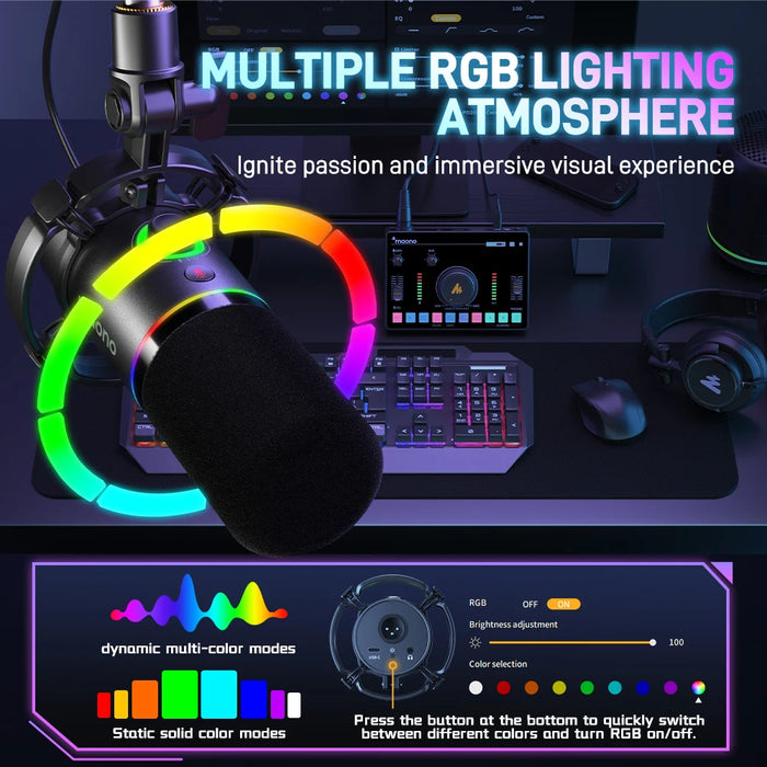 Studio Microphone Black USB/XLR, RGB, Real-Time Monitoring