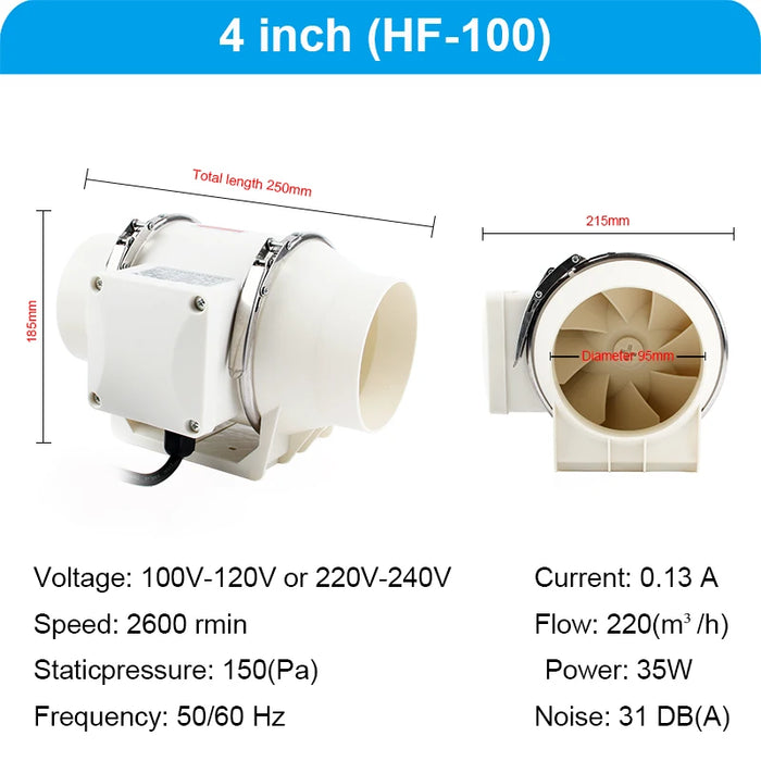 Quiet Ventilation Extractor Fan for Kitchen or Toilet 100mm outlet