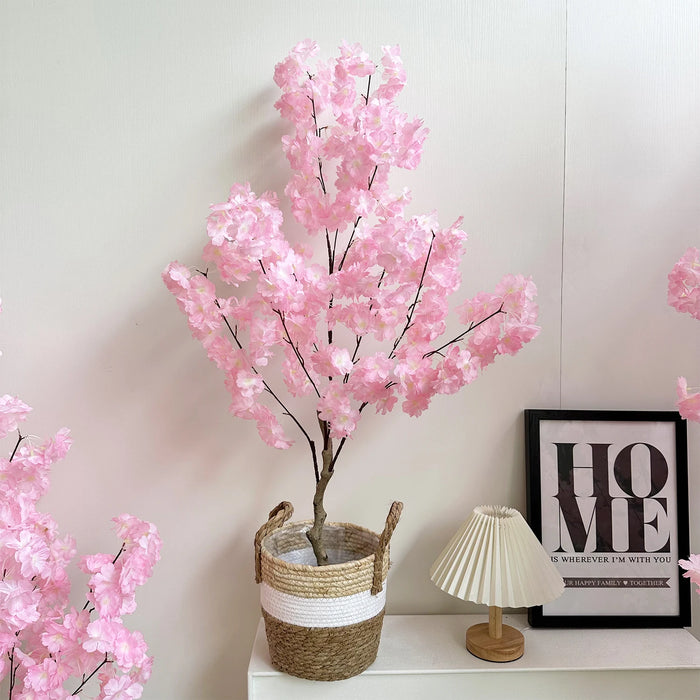 Faux Pink Cherry Blossom Tree 180CM, Natural Trunk, Silk Flowers, Indoor Decorative Plant