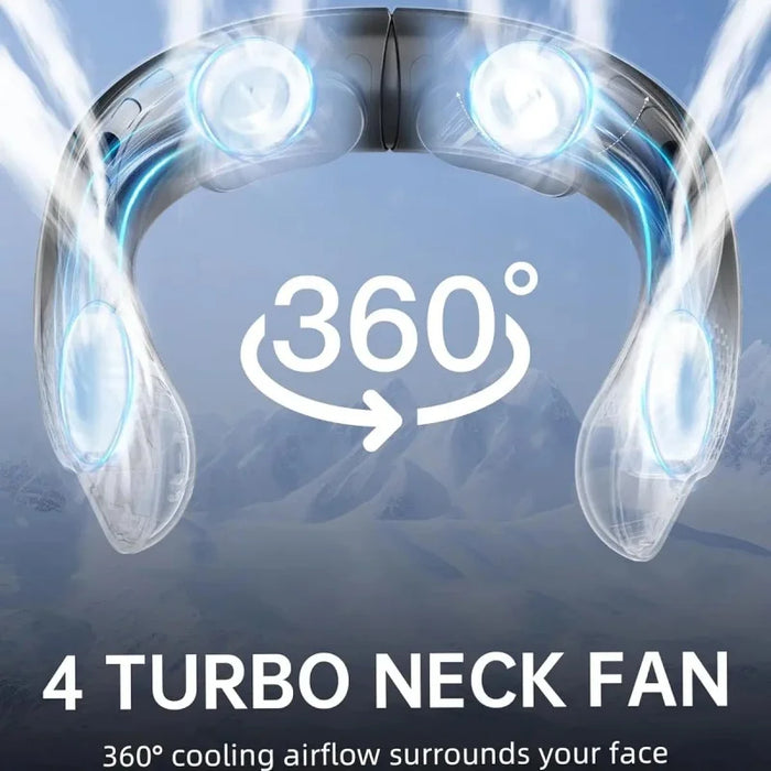 Portable Neck Fan with Quad-Core Turbine, 4000mAh, Vaneless, Digital Display, Blue