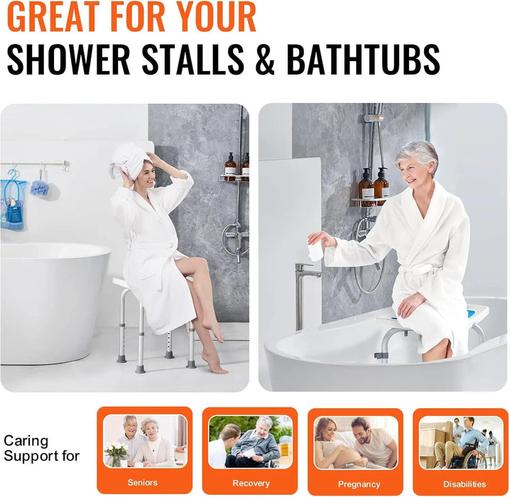 Portable Shower Chair with Non-Slip Feet 6-Level Adjustable Bath Seat for Tub or Shower