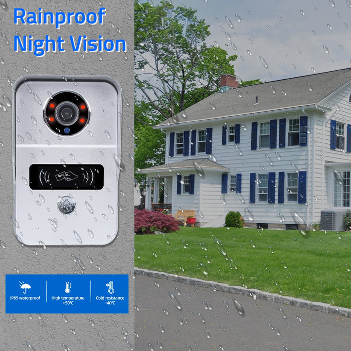 Wireless WiFi video doorbell with 1080P camera, 7 inch touch screen, and 32GB SD card