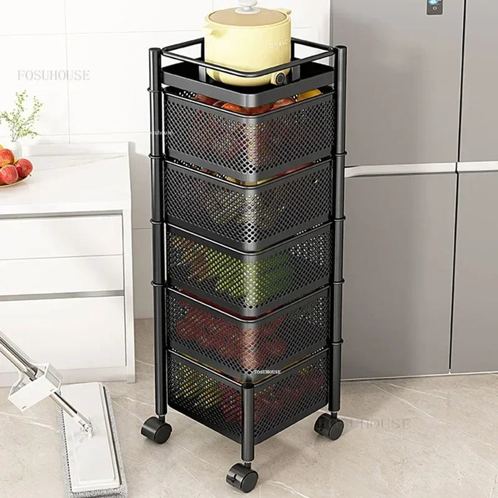 Multi-Layer Rotating Storage Cart – Portable Metal Kitchen Organizer B 3 layers-White