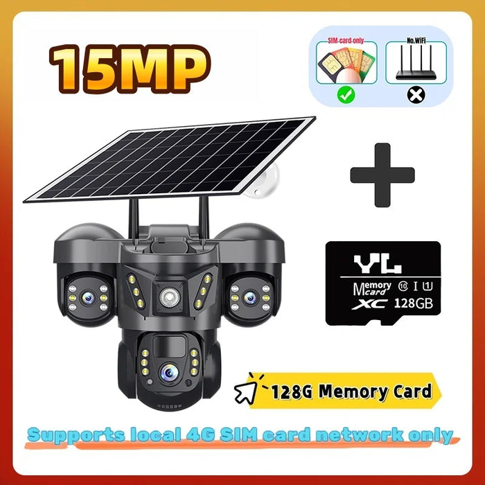 15MP 4G Solar Triple Lens Outdoor Security Camera