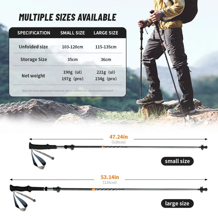 Trekking poles black 115-135cm carbon fiber folding hiking walking sticks for outdoor adventures