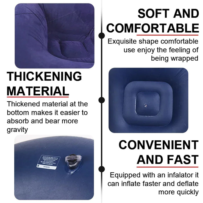 Large Inflatable Sofa Chair PVC Lounger - Dark Khaki, Bean Bag Pouf Couch, Tatami Living Room Seat