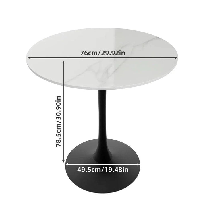 78cm Round Kitchen Dining Table with Sintered Stone Top and Pedestal Base in White and Black