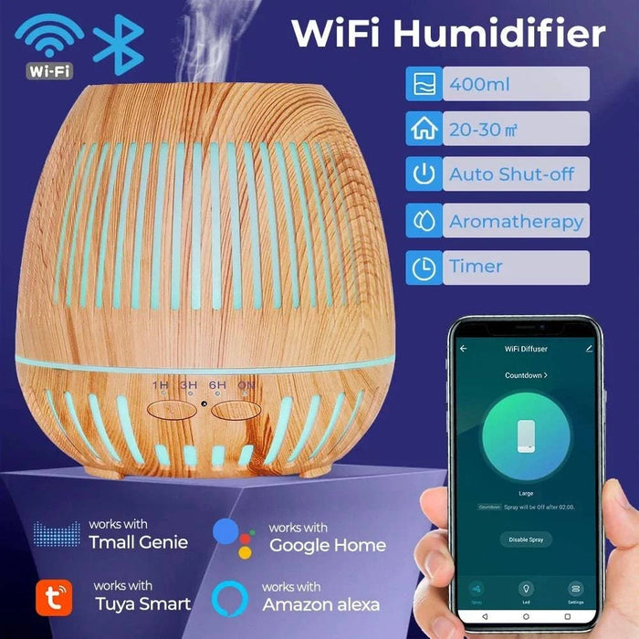 WiFi smart humidifier with colorful LED light and essential oil diffuser