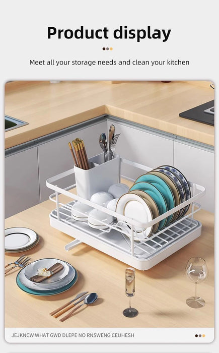 Kitchen Countertop Dish Rack with Water Drain Tray