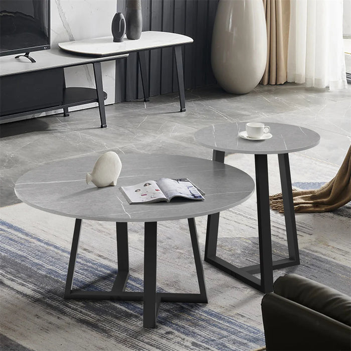 Set of 2 modern marble nesting coffee tables with sintered stone end table