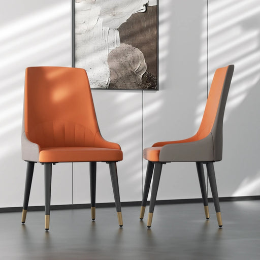 Dining Chairs Set of 2 Orange Microfiber Leather with Lion Knocker for Kitchen or Restaurant