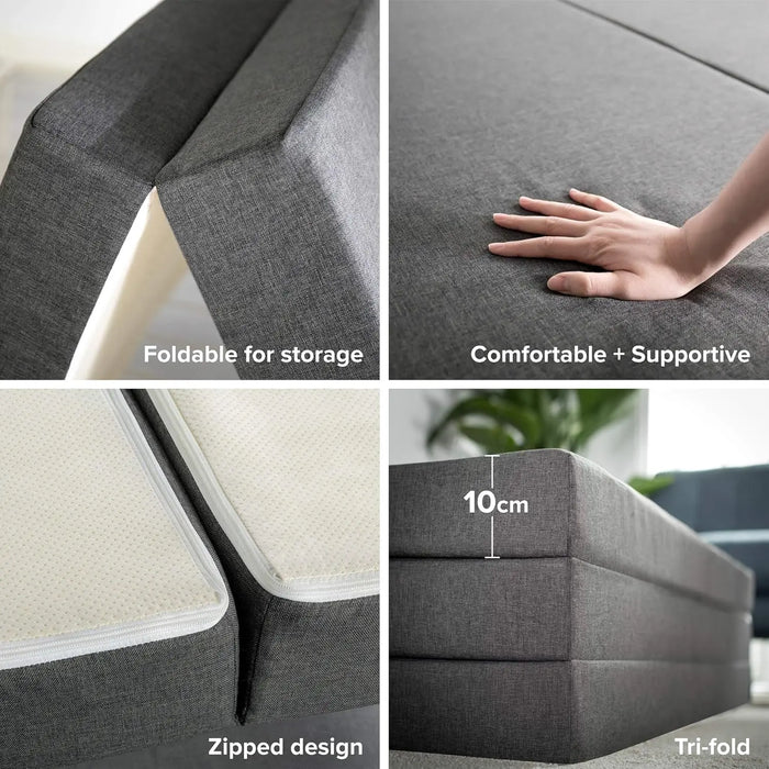 Portable Trifold Camping Mattress Single Foldable Bed for Home, Travel, or Trailer Use