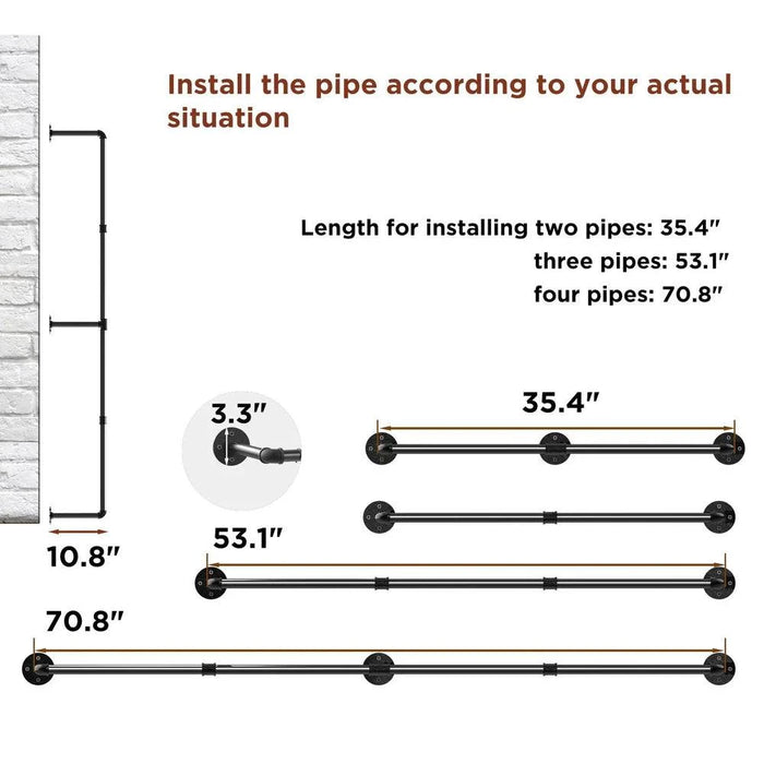 Adjustable length clothes rail from 90cm to 135cm, up to 180cm