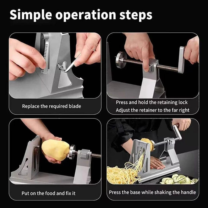 Multifunctional potato shredder ideal for slicing, shredding, and grating