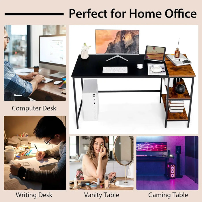 Home Office Desk with 2 Storage Shelves Spacious Workstation for Computer, Laptop & Study Use