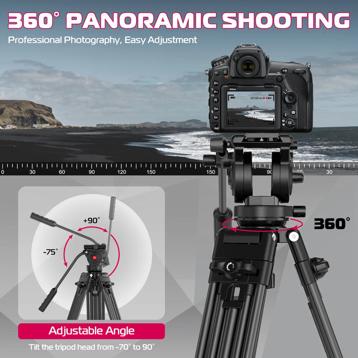 61” Heavy Duty Tripod with Fluid Head for DSLR & Video
