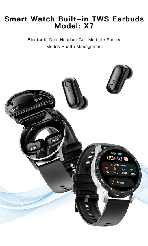 Brown Black 2-in-1 Smartwatch with Earbuds, 13 AMOLED, Bluetooth Call, Fitness Tracker