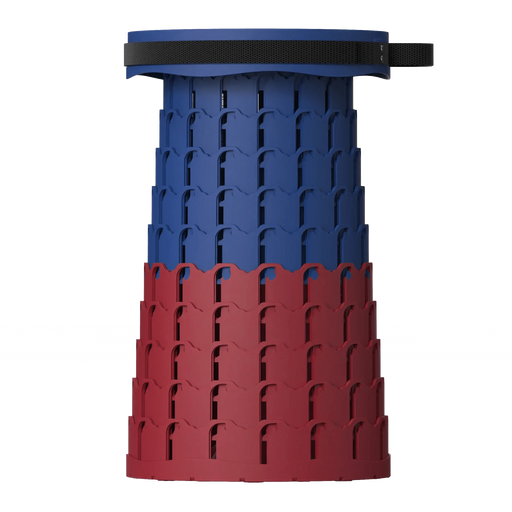 Collapsible Telescopic Camping Stool in Blue & Red, perfect for outdoor activities such as camping, fishing, and beach trips