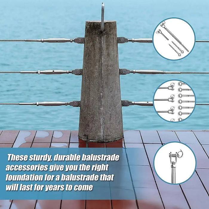 10-Pack Marine-Grade Wire Balustrade Kit with Turnbuckles