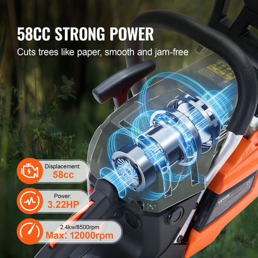 Powerful 58CC 20-Inch Cordless Petrol Chainsaw for Tree and Wood Cutting