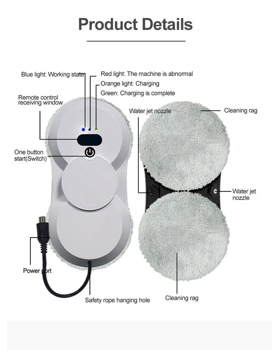 Atomizing Ultra Thin Robot Vacuum Window Cleaner Package Contents: Robot, Remote Control, Power Cable, User Manual
