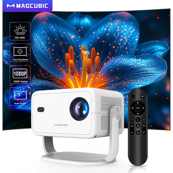 White 4K-Supported Portable Projector with Auto Focus, 650ANSI, WiFi6