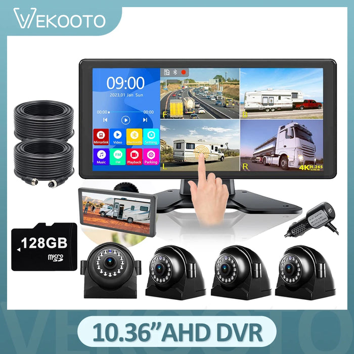 10.36" Quad Split RV Camera Monitor with 4 Cameras