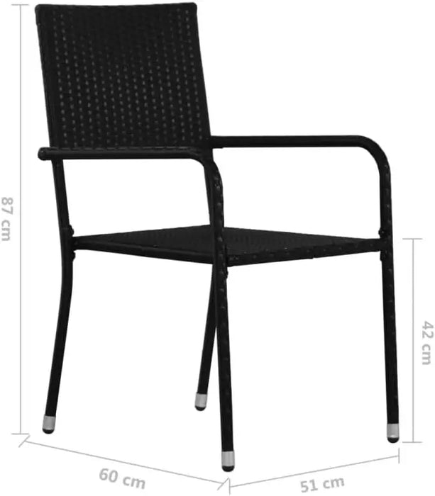 Outdoor Dining Chairs 4 Pack Black Poly Rattan, Stackable Space-Saving Design with Steel Frame