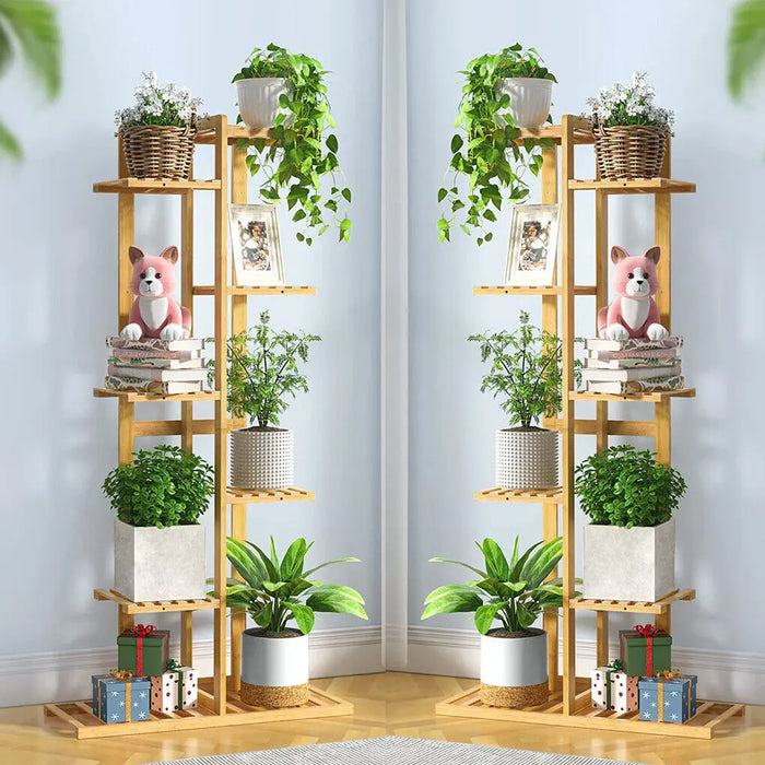 Durable and moisture-resistant bamboo corner plant stand for small areas