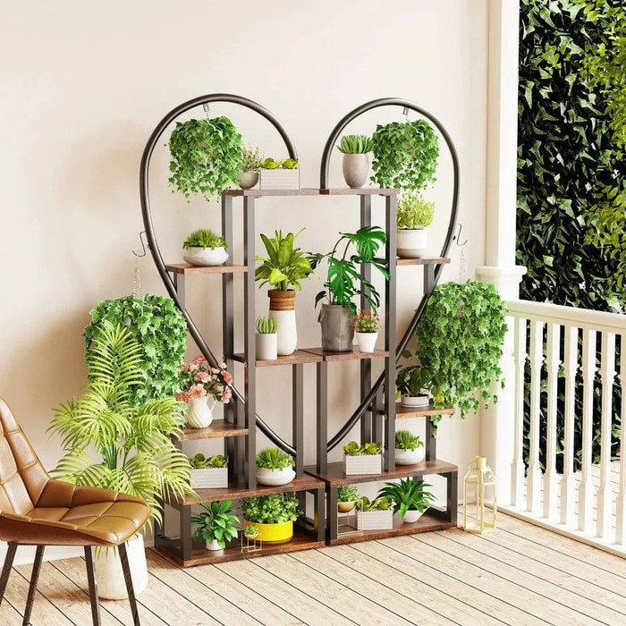 Six Tier Black Metal Plant Stand with Creative Half Heart Ladder Design