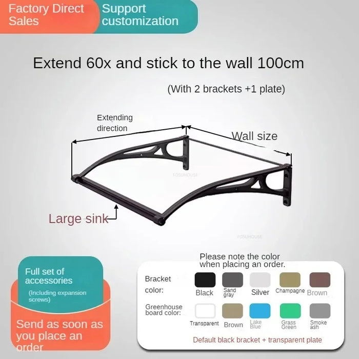 Waterproof 100x60cm Outdoor Doorway Awning – Aluminum Alloy Rain Shelter
