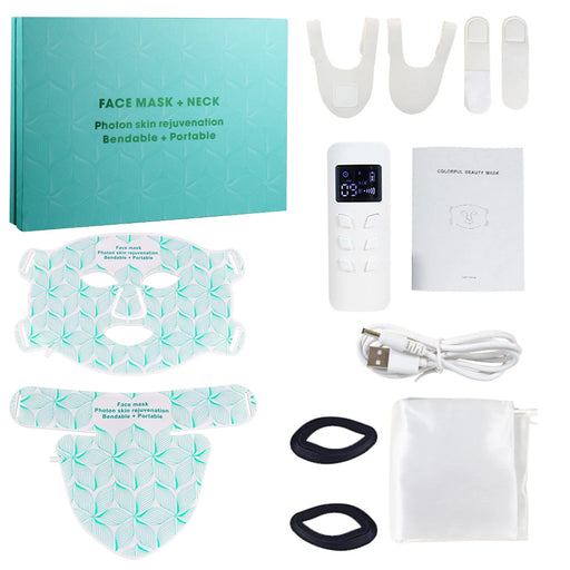 LED face and neck mask set with 8-color light therapy
