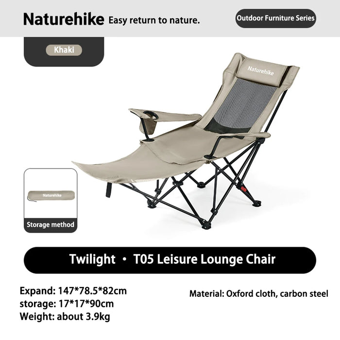 Portable Outdoor Camping Recliner Chair with Pillow – Khaki, 3-Position Adjustable