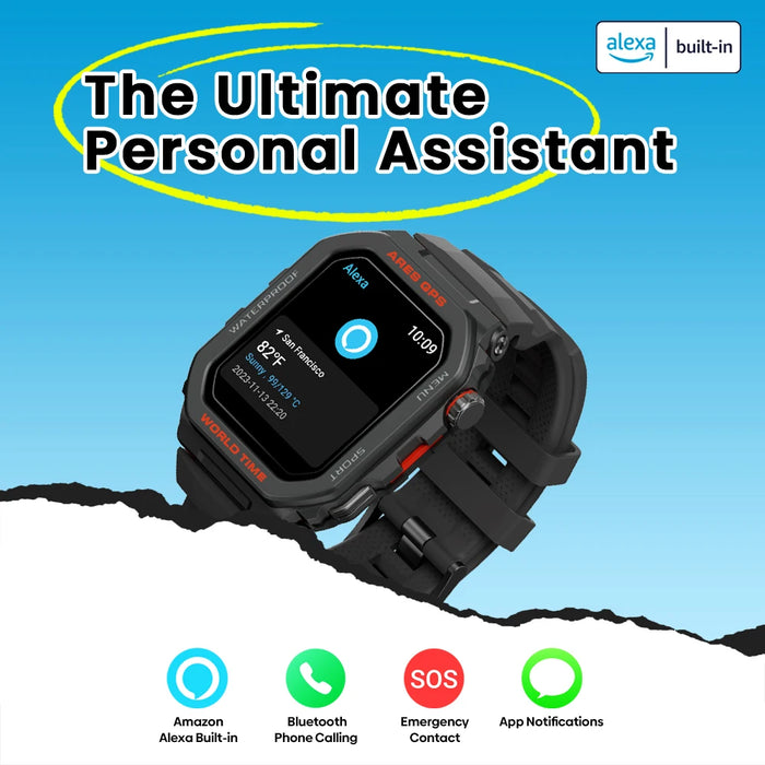 GPS smartwatch in lava black with Bluetooth calls, Alexa, heart rate, and SpO₂ tracking