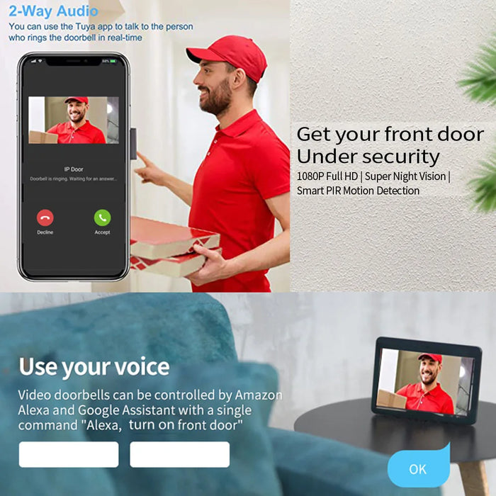 10" Smart Video Doorbell with WiFi and Motion Alerts