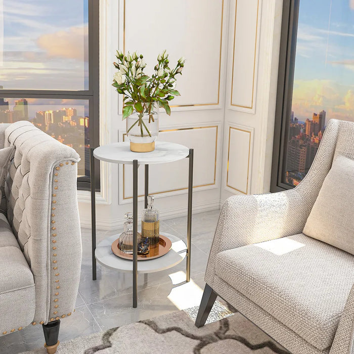 Functional and stylish 2-Tier Round Coffee Table with ample storage space