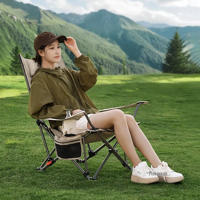 Portable Off-White Reclining Chaise Thickened Lounge for Outdoor Relaxations