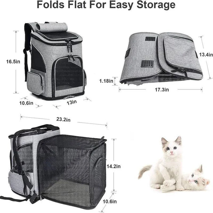 Expandable pet backpack for cats and dogs, with large capacity and breathable design