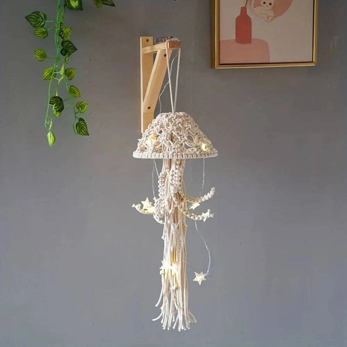 Nordic-inspired cotton rope wall hanging with minimalist jellyfish design