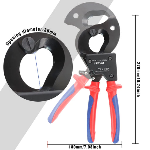 Insulated ratcheting cable cutters with heavy-duty wire pliers for 240mm² capacity
