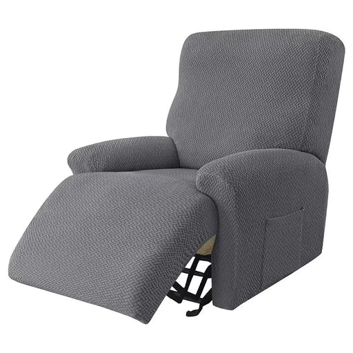Recliner sofa cover in dark grey with elastic jacquard fabric