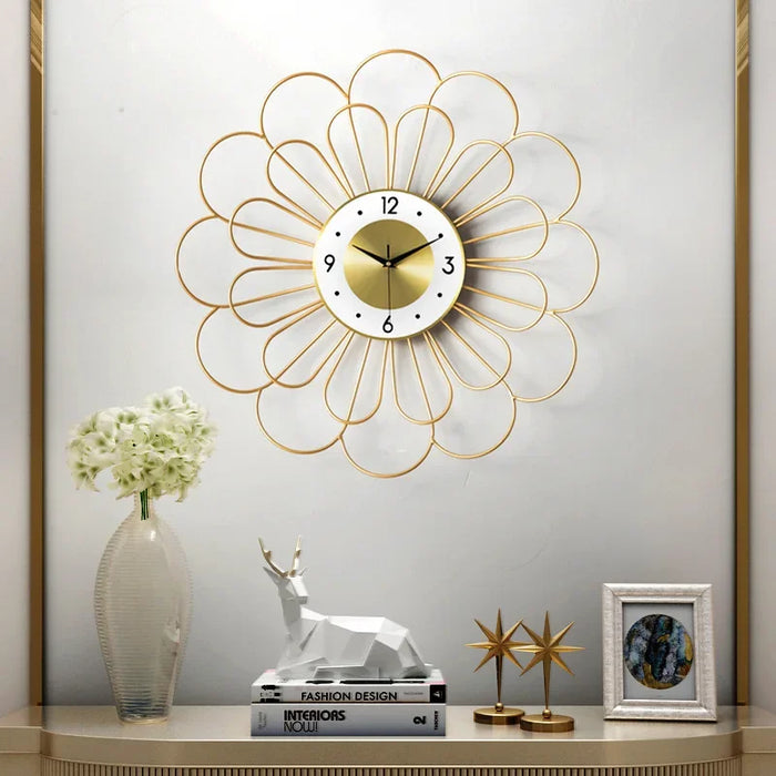 Modern Metal Lotus Wall Clock for Living Room Decor