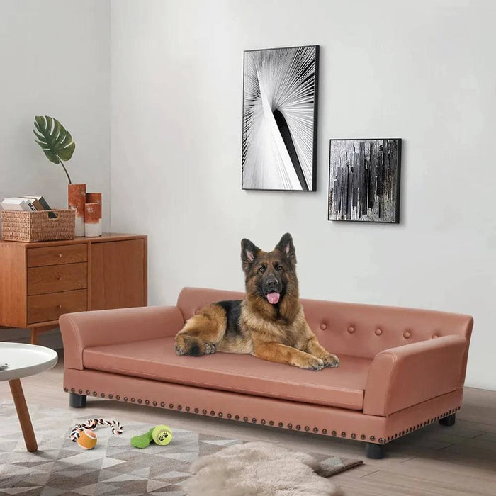 Modern brown pet sofa bed made of leathaire, sponge foam, and composite board
