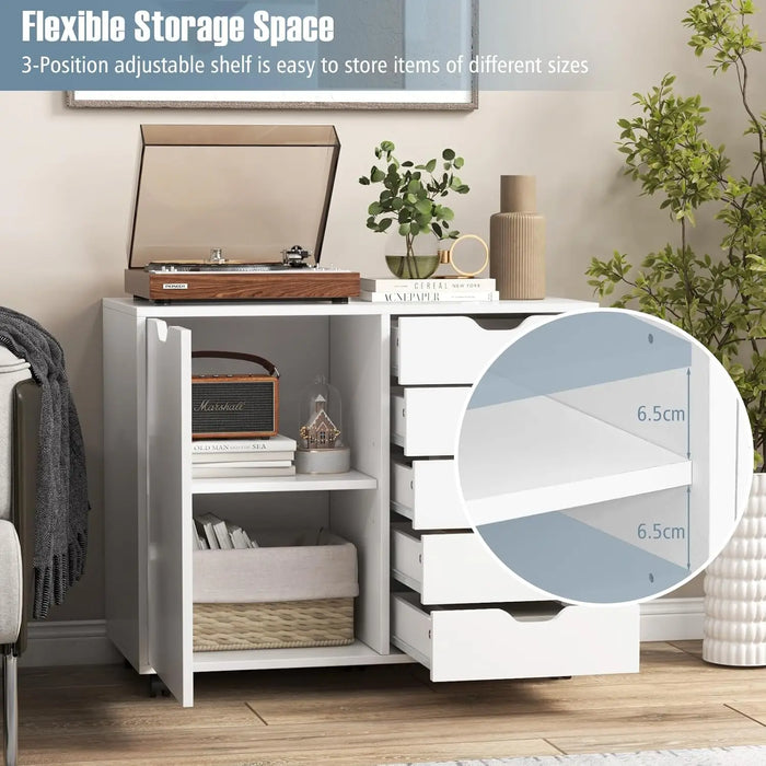 Modern Mobile Filing Cabinet Under Desk Storage with Drawers, Door & Large Top