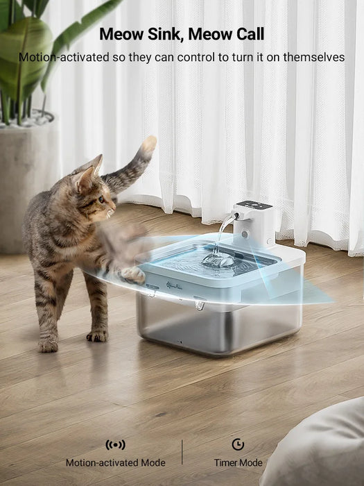 Stainless Steel Cat Water Fountain with Sensor-Activated Flow and Hygienic Drinking Conditions