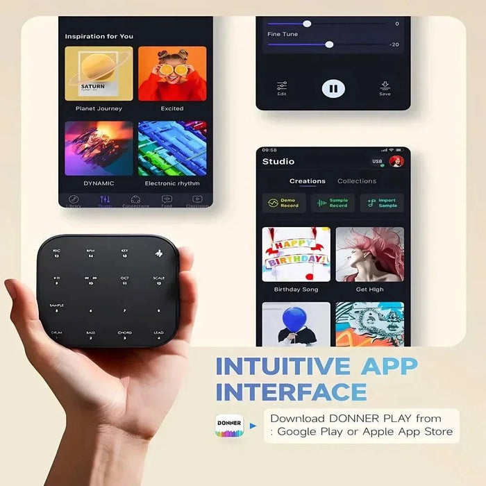 Bluetooth MIDI Controller 30cm Portable Electronic Instrument with Multiple Scale Selections and RGB Lighting Interaction