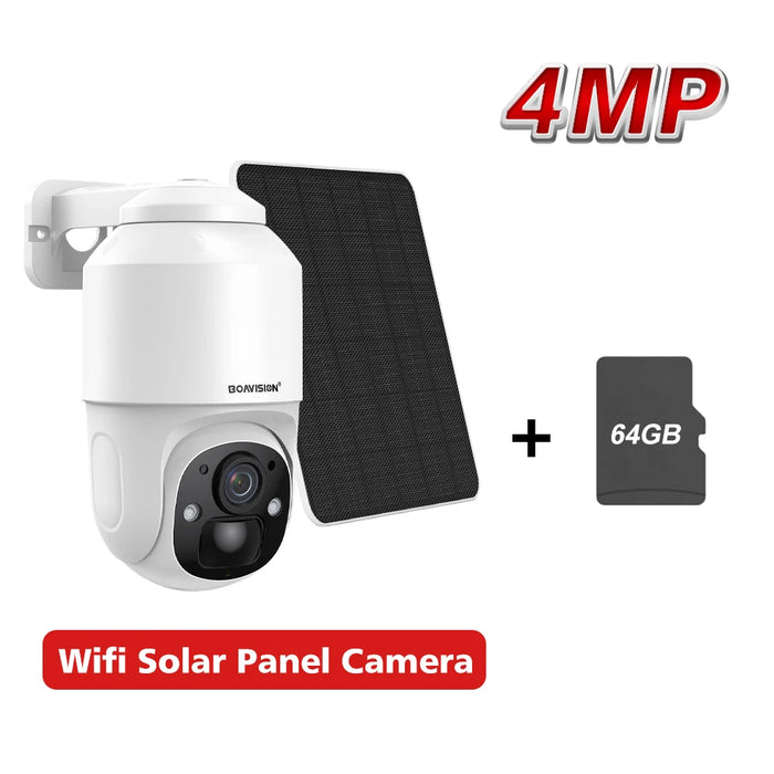 Rechargeable Outdoor WiFi Camera with 360° View & Audio 4MP Solar Cam 64G