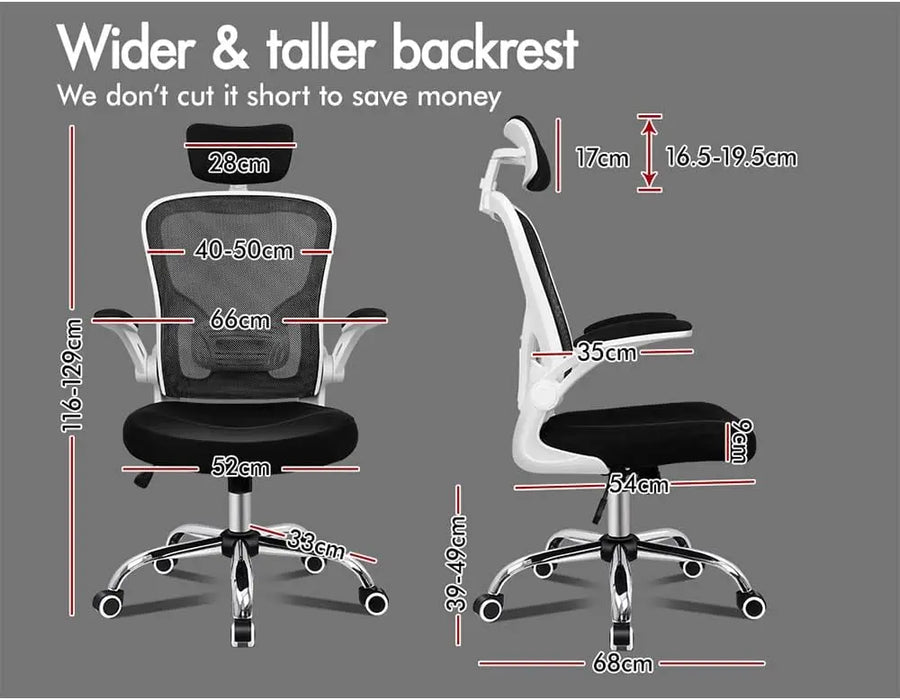 Mesh Ergonomic Office Chair with Adjustable Headrest, Flip-Up Armrests & 150° Recline 180kg Capacity